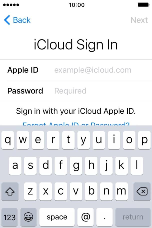 Press example@icloud.com and key in the username for your Apple ID.
