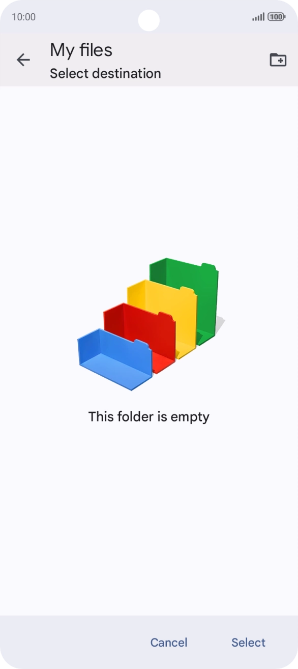 To create a new folder, press the new folder icon and follow the instructions on the screen to create a new folder.