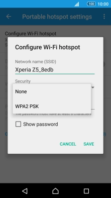 Press WPA2 PSK to password protect your Wi-Fi hotspot.