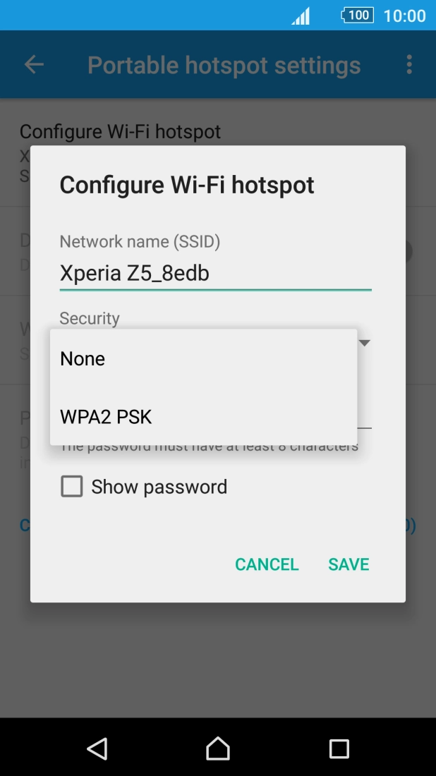 Press WPA2 PSK to password protect your Wi-Fi hotspot. Press WPA2 PSK to password protect your Wi-Fi hotspot.