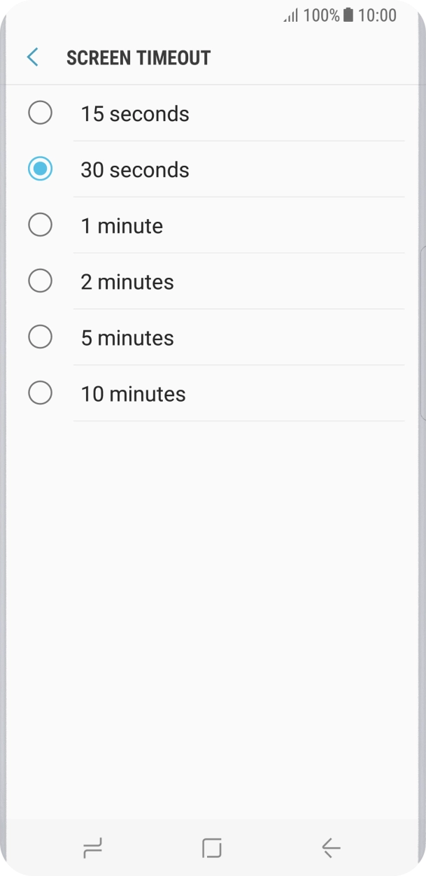 Press the required setting.