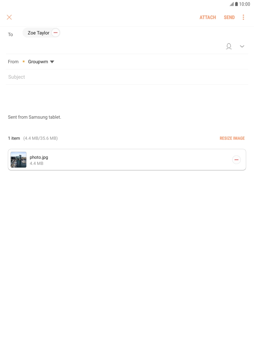 Press Subject and key in the subject of your email.
