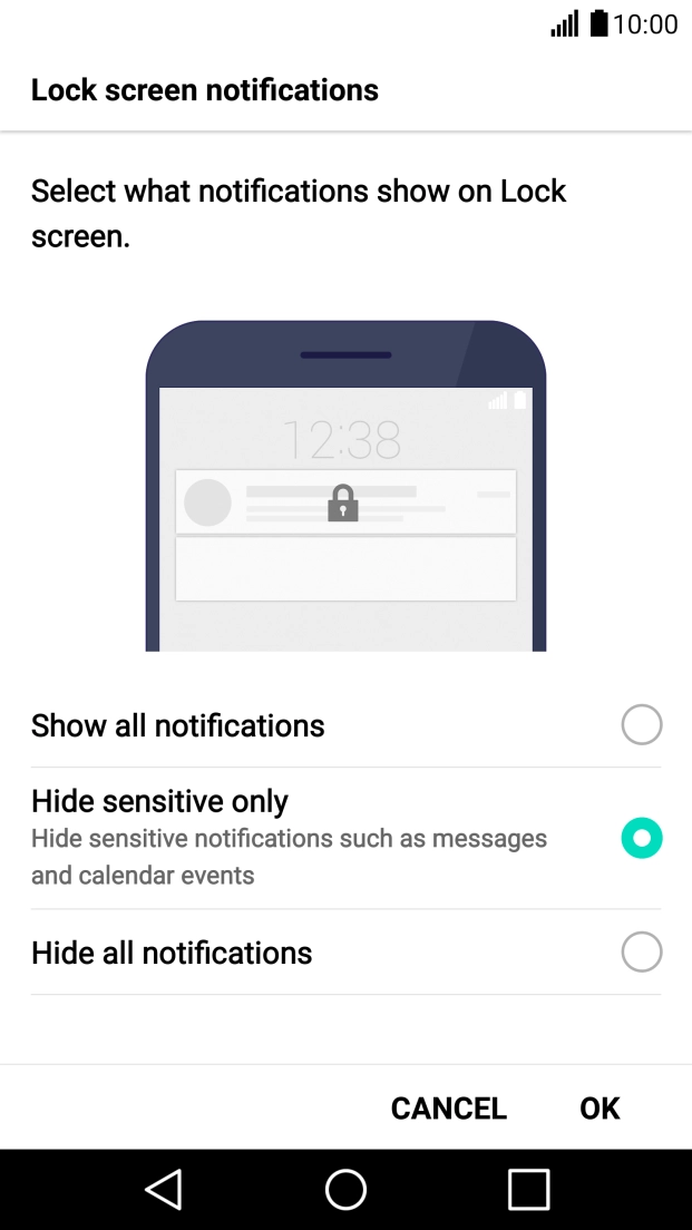 Press the required setting.