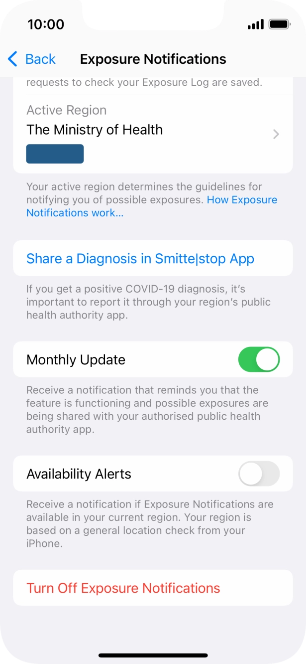 Press Turn Off Exposure Notifications.