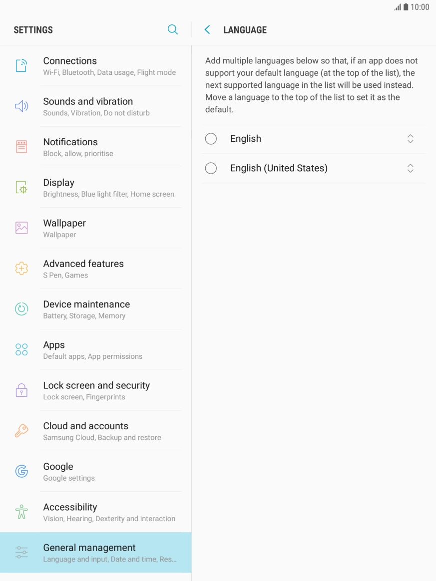 Press the move icon next to the required language and drag it to the top of the list.