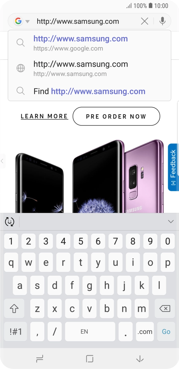 Key in the address of the required web page and press Go.