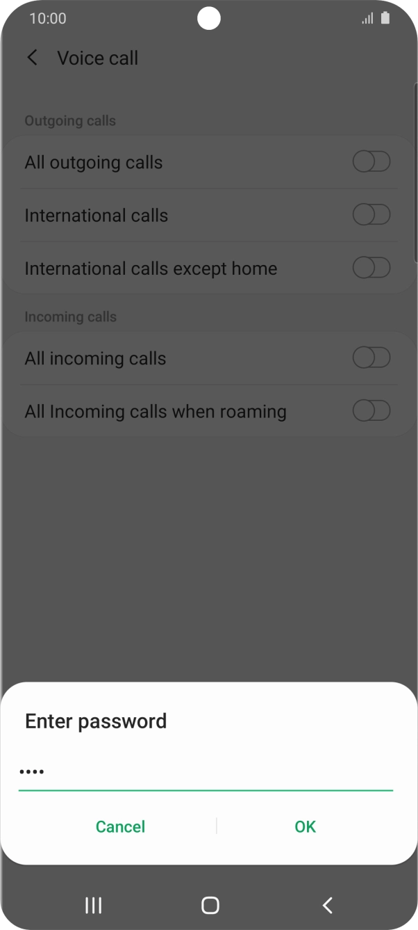 Key in your call barring password and press OK.