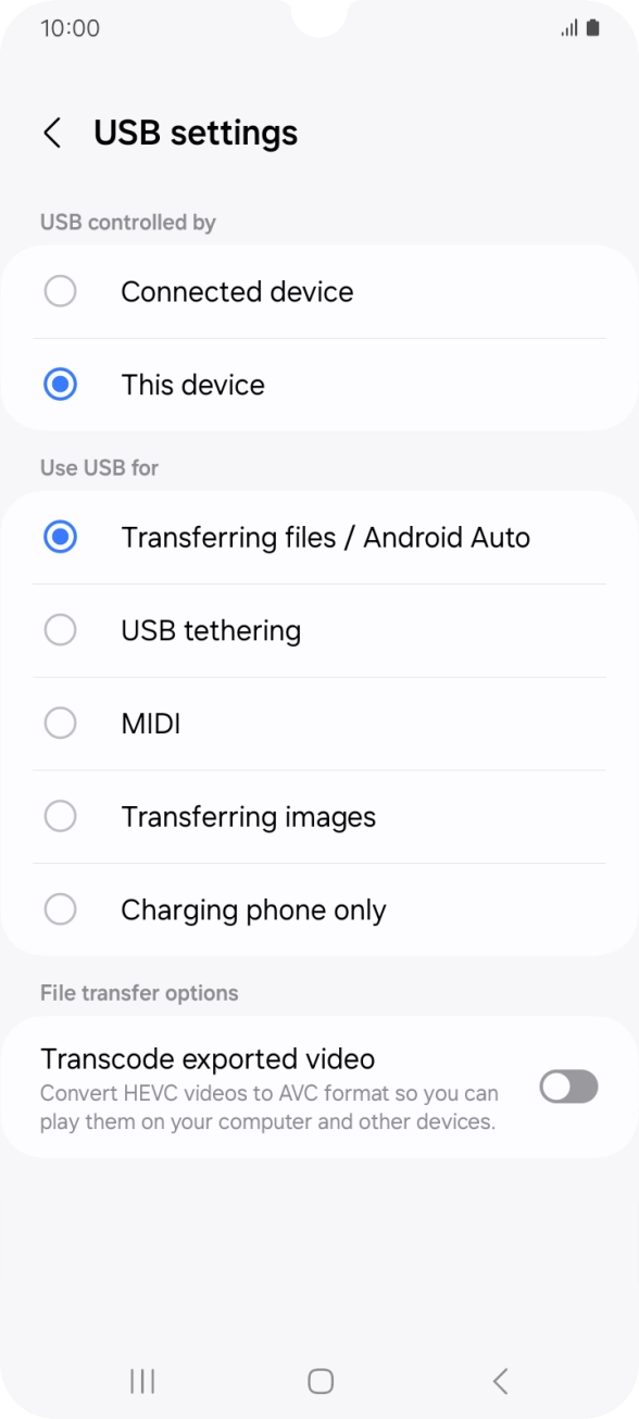 Press Transferring files / Android Auto.