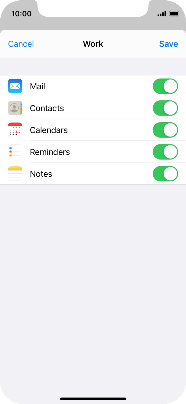 Press the indicators next to the required data types to turn synchronisation of each data type on or off.