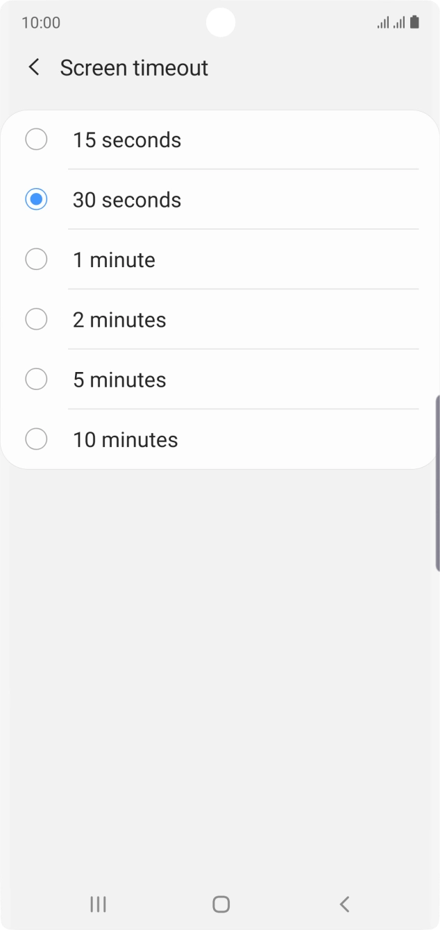 Press the required setting.