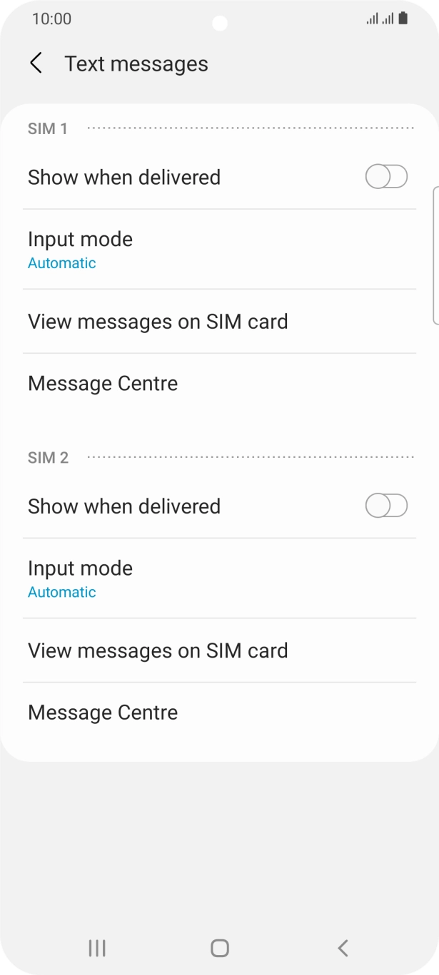 Press Message Centre below the required SIM.