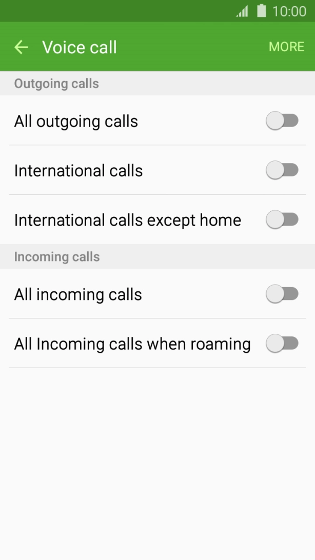 Press the indicator next to the required barring type.