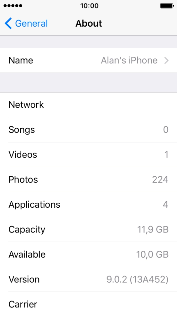 Your phone's software version is displayed next to Version.