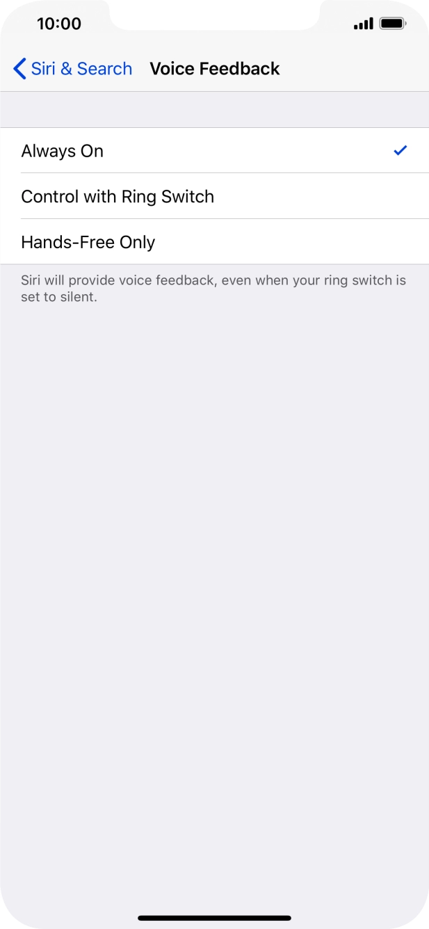 Press the required setting.
