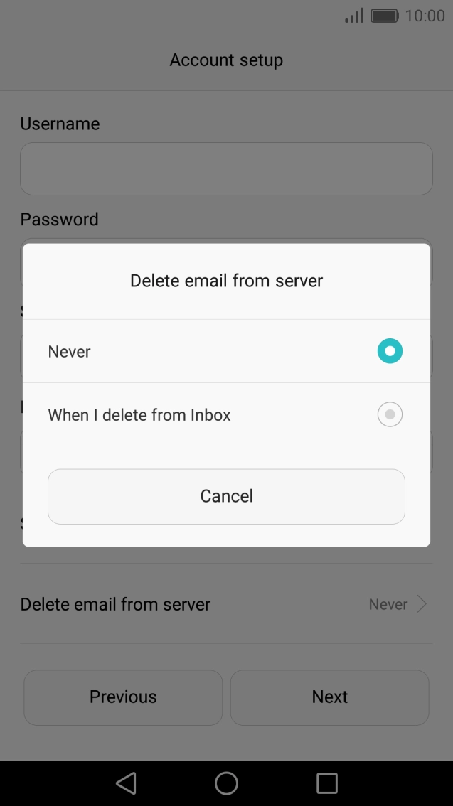 Press Never to keep email on the server when you delete them on your phone. Press Never to keep email on the server when you delete them on your phone.