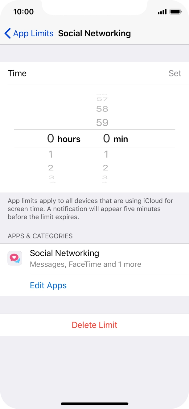Set the required time limit for use of the selected category.