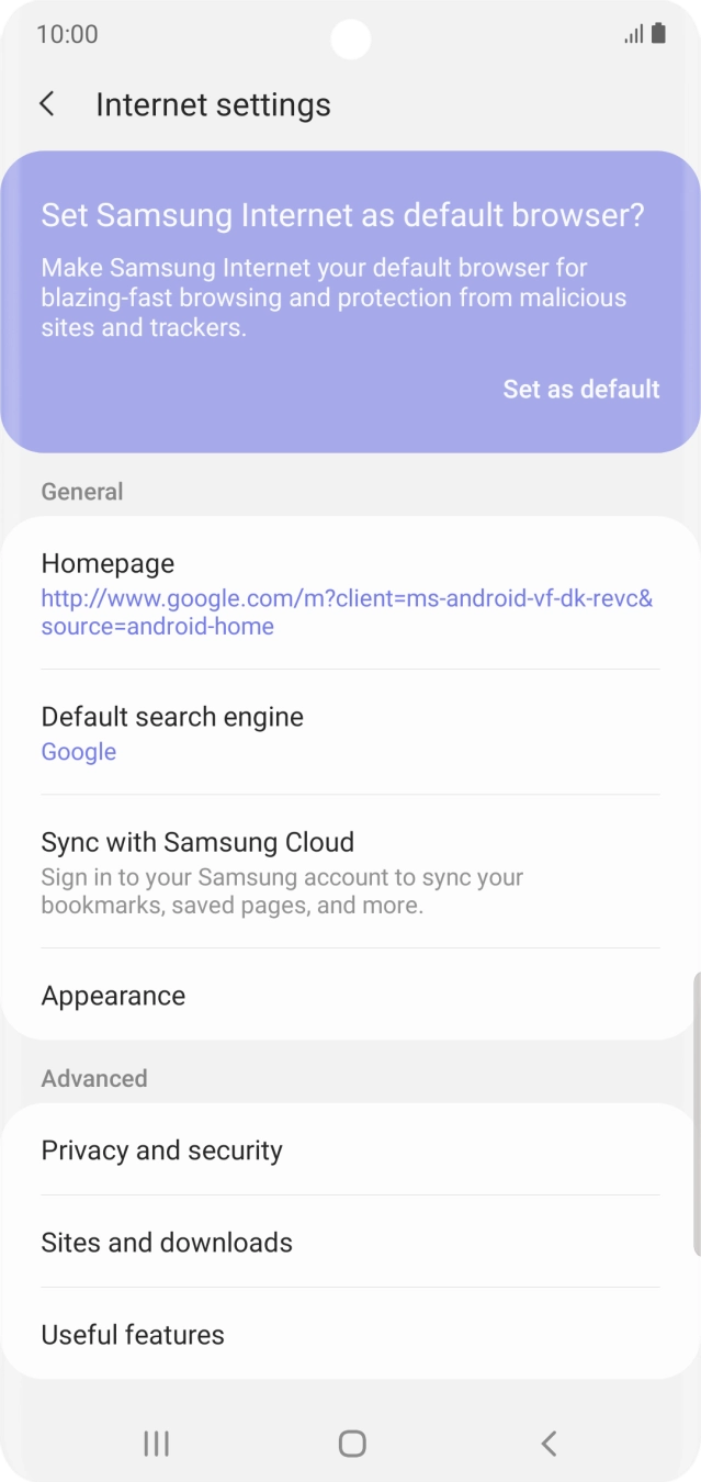 Press Privacy and security.