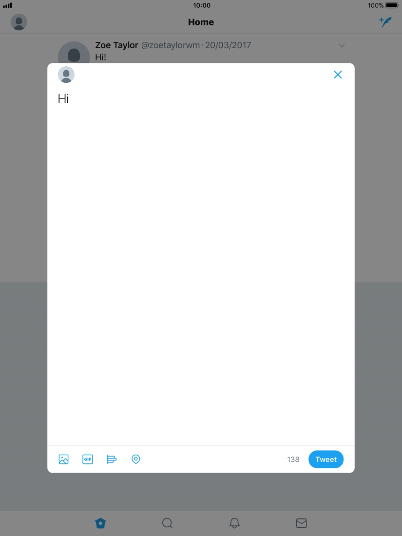Write the required text and press Tweet.