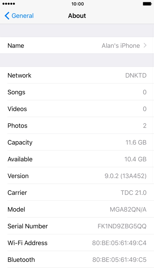 Your phone's software version is displayed next to Version.