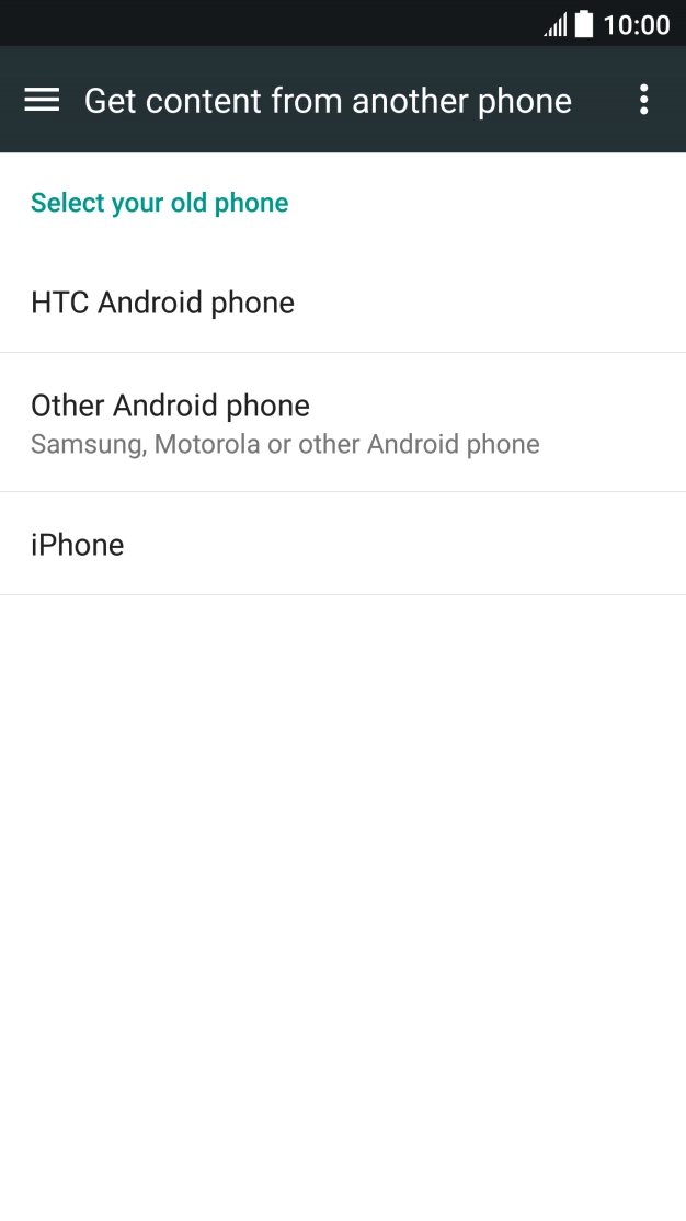 Press the required setting and follow the instructions on the screen to transfer the content from the other phone.