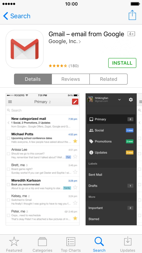 Press INSTALL and wait while Gmail is installed.