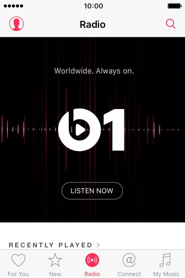 Press LISTEN NOW to start playback of Beats 1.