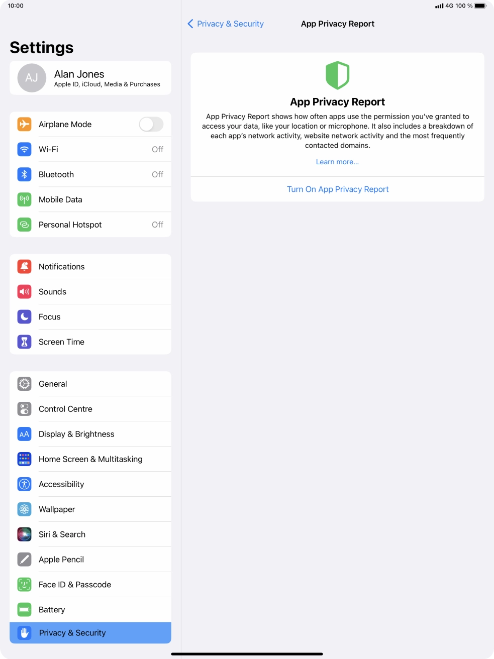 Press Turn On App Privacy Report to turn on the function.