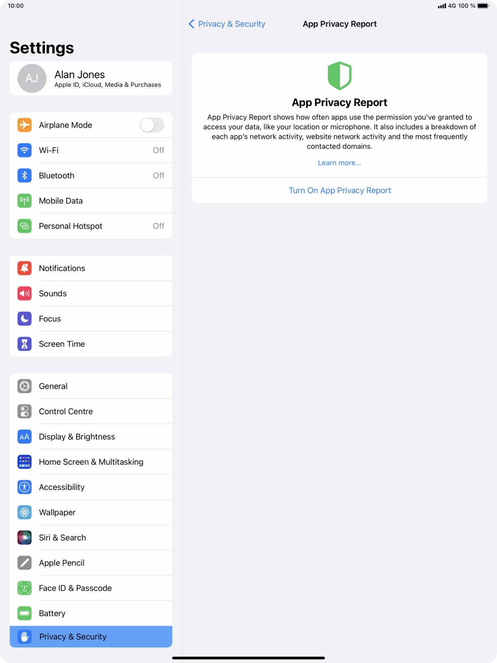Press Turn On App Privacy Report to turn on the function.