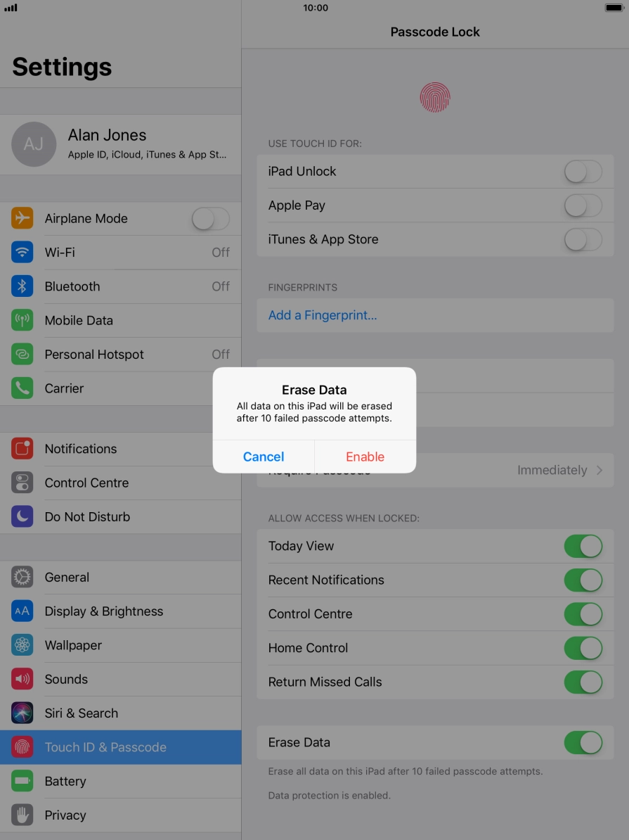 If you turn on the function, press Enable.