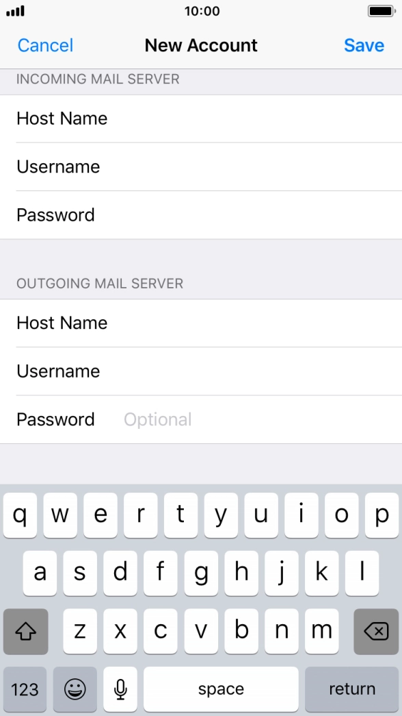 Press Password and key in the password for your email account.