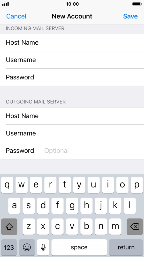 Press Password and key in the password for your email account.