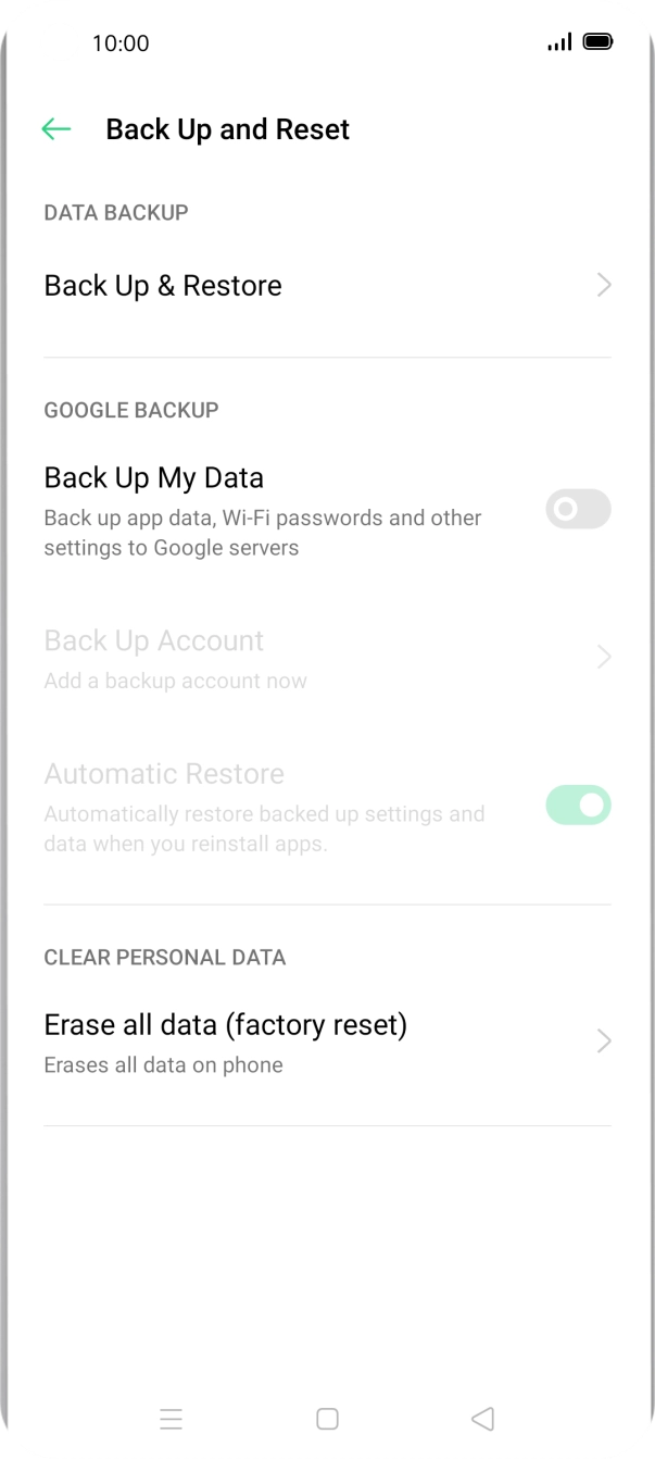 Press Erase all data (factory reset).