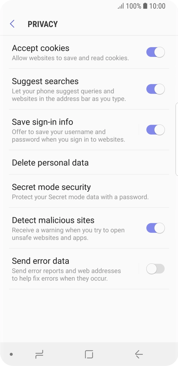 Press Delete personal data.