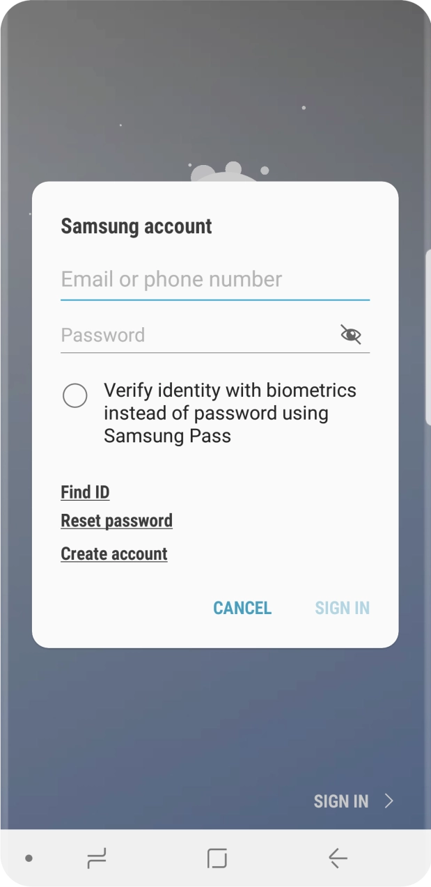 If you don't have a Samsung account, press Create account and follow the instructions on the screen to create an account.