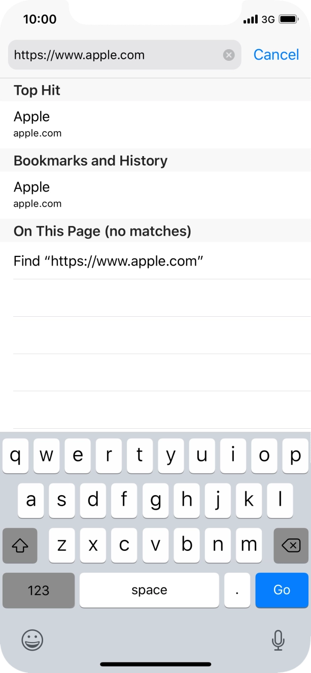 Key in the address of the required web page and press Go.