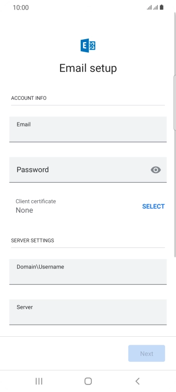 Press Password and key in the password for your email account. Press Password and key in the password for your email account.