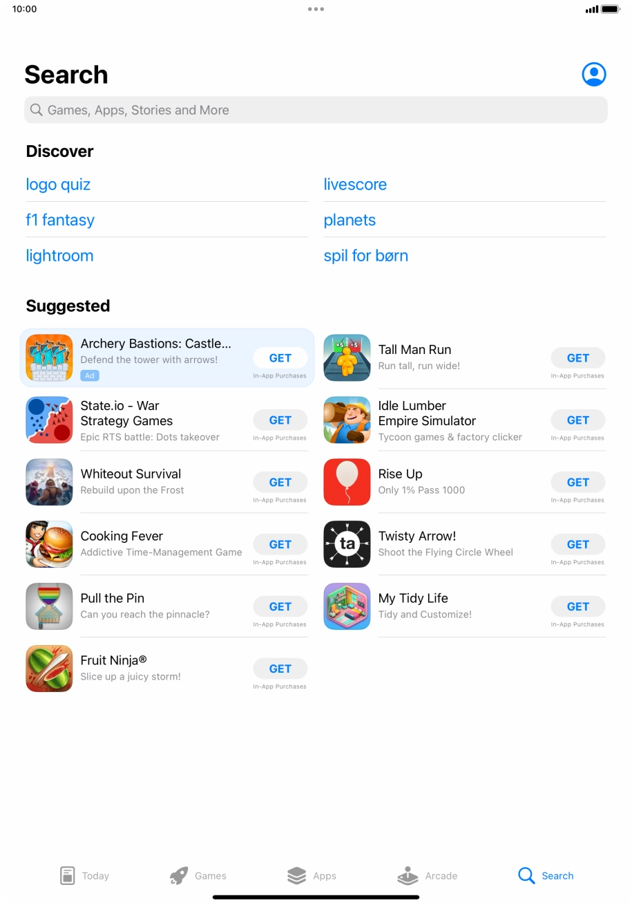 Press the search field.