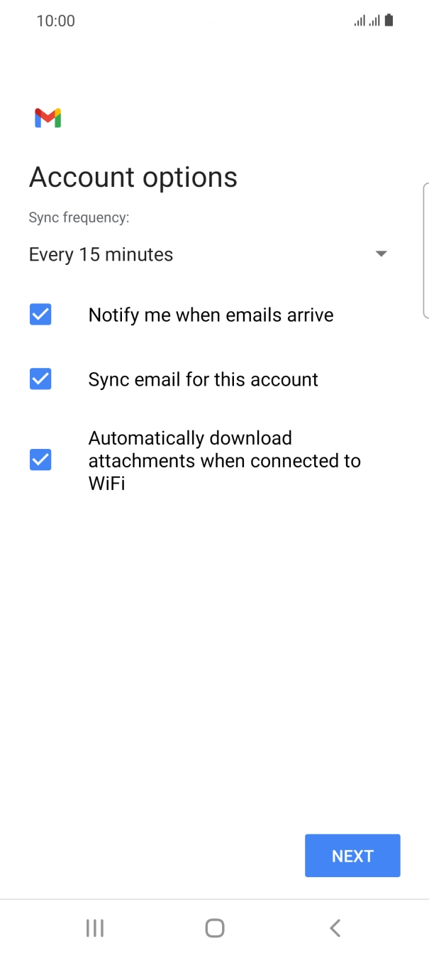 If this screen is displayed, your email account has been recognised and set up automatically. Follow the instructions on the screen to key in more information and finish setting up your phone.