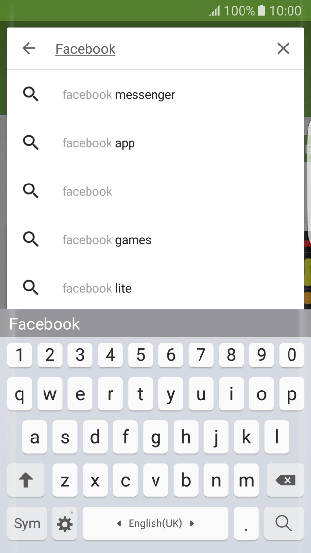 Key in Facebook and press the search icon. Key in Facebook and press the search icon.