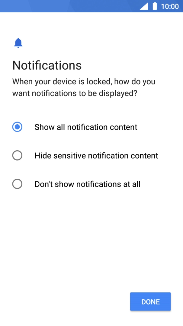 Press the required setting.
