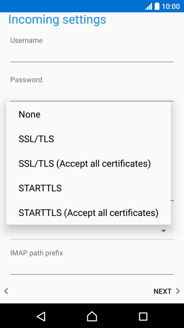 Press SSL/TLS (Accept all certificates).