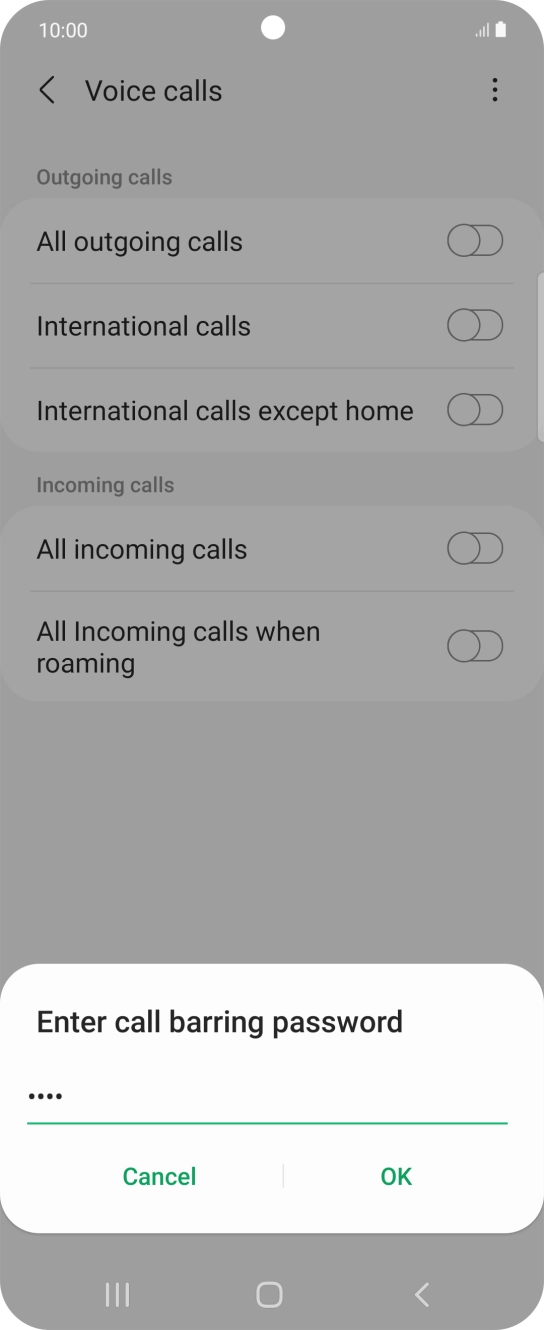 Key in your call barring password and press OK.