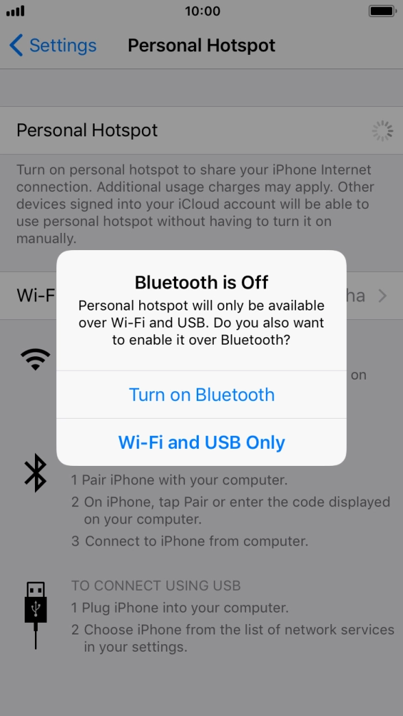 If Wi-Fi is turned on, press Wi-Fi and USB Only.