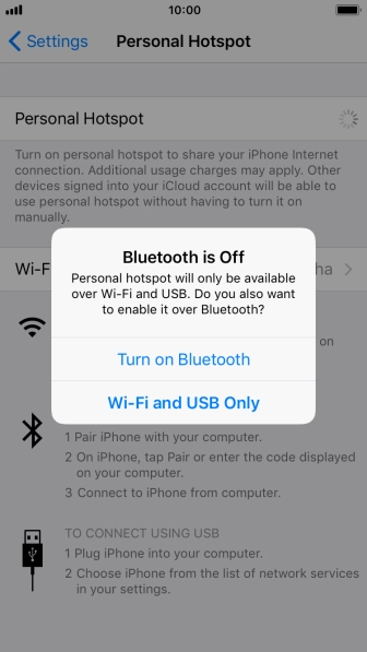 If Wi-Fi is turned on, press Wi-Fi and USB Only.