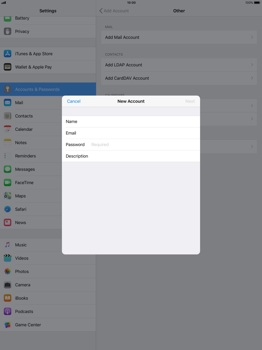 Press Password and key in the password for your email account.