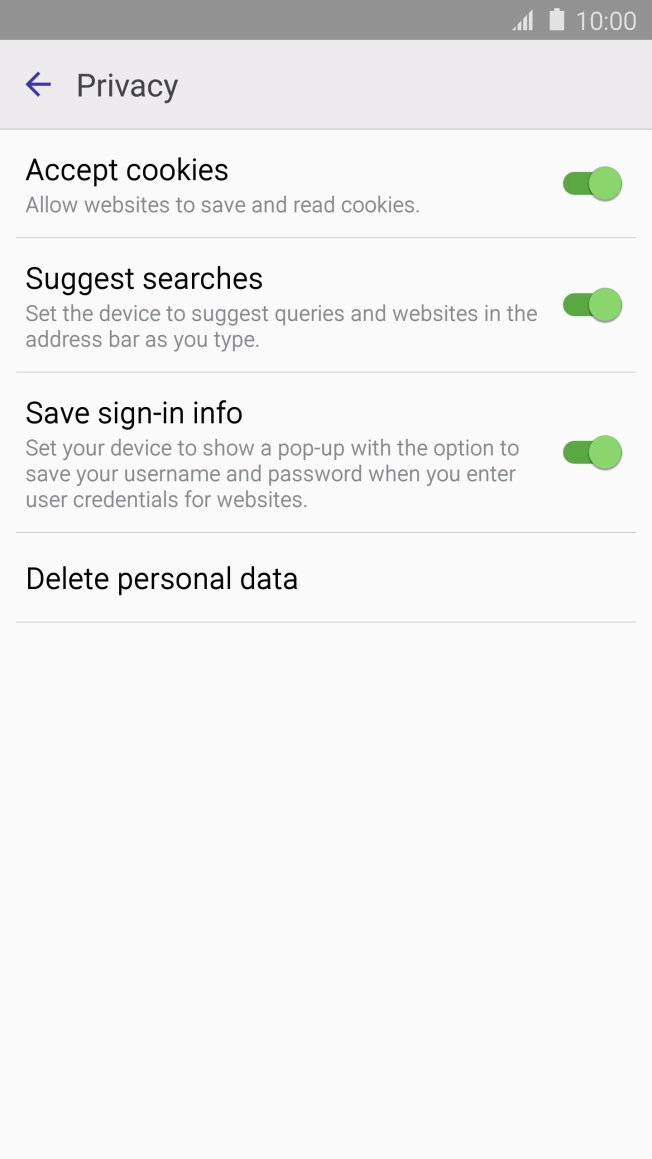 Press Delete personal data.