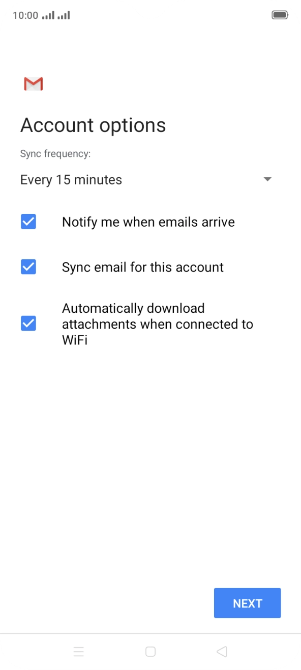 If this screen is displayed, your email account has been recognised and set up automatically. Follow the instructions on the screen to key in more information and finish setting up your phone.