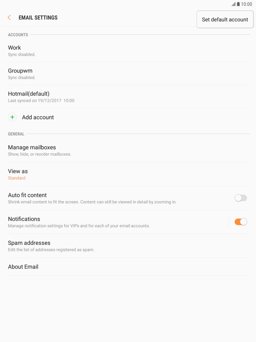 Press Set default account.