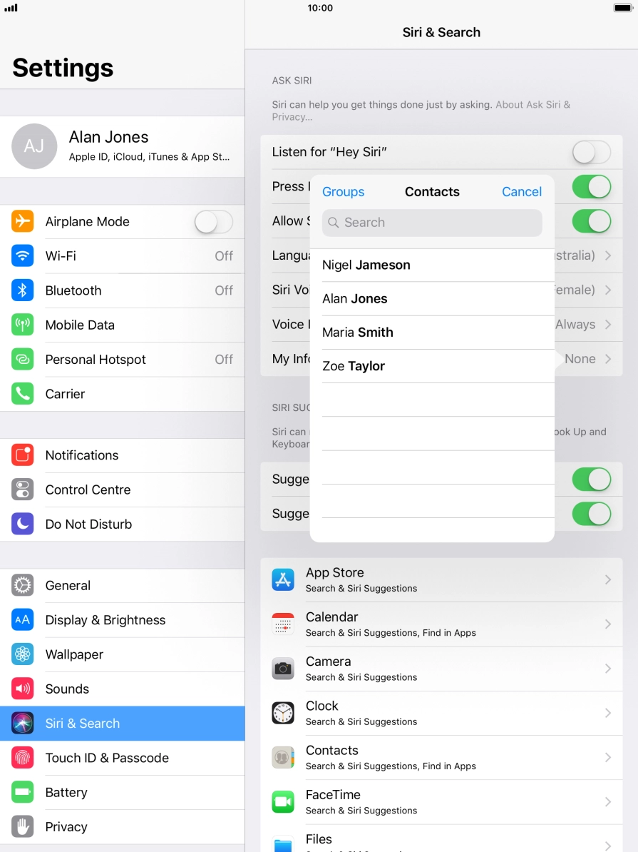 Press the required contact.