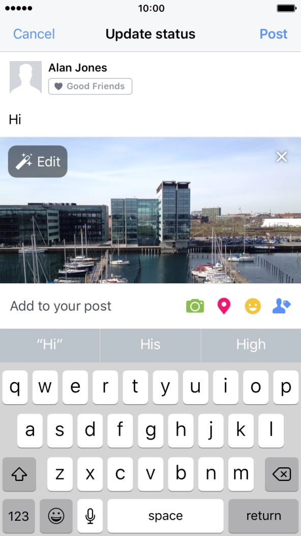 Write the required text and press Post.